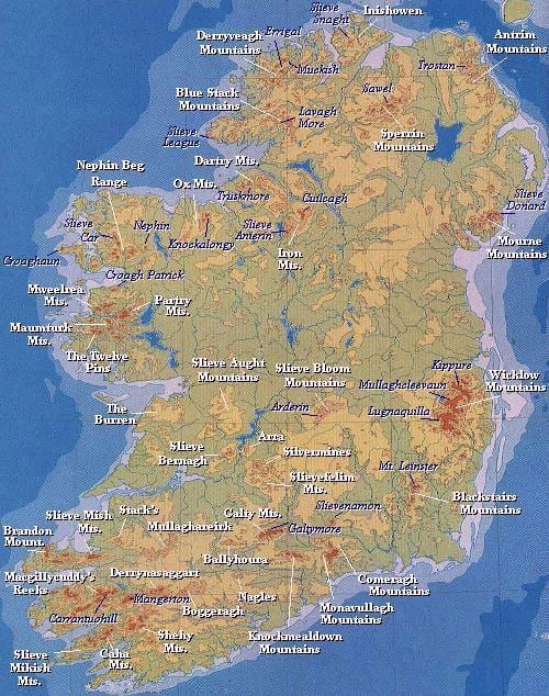 írország térkép-hegység