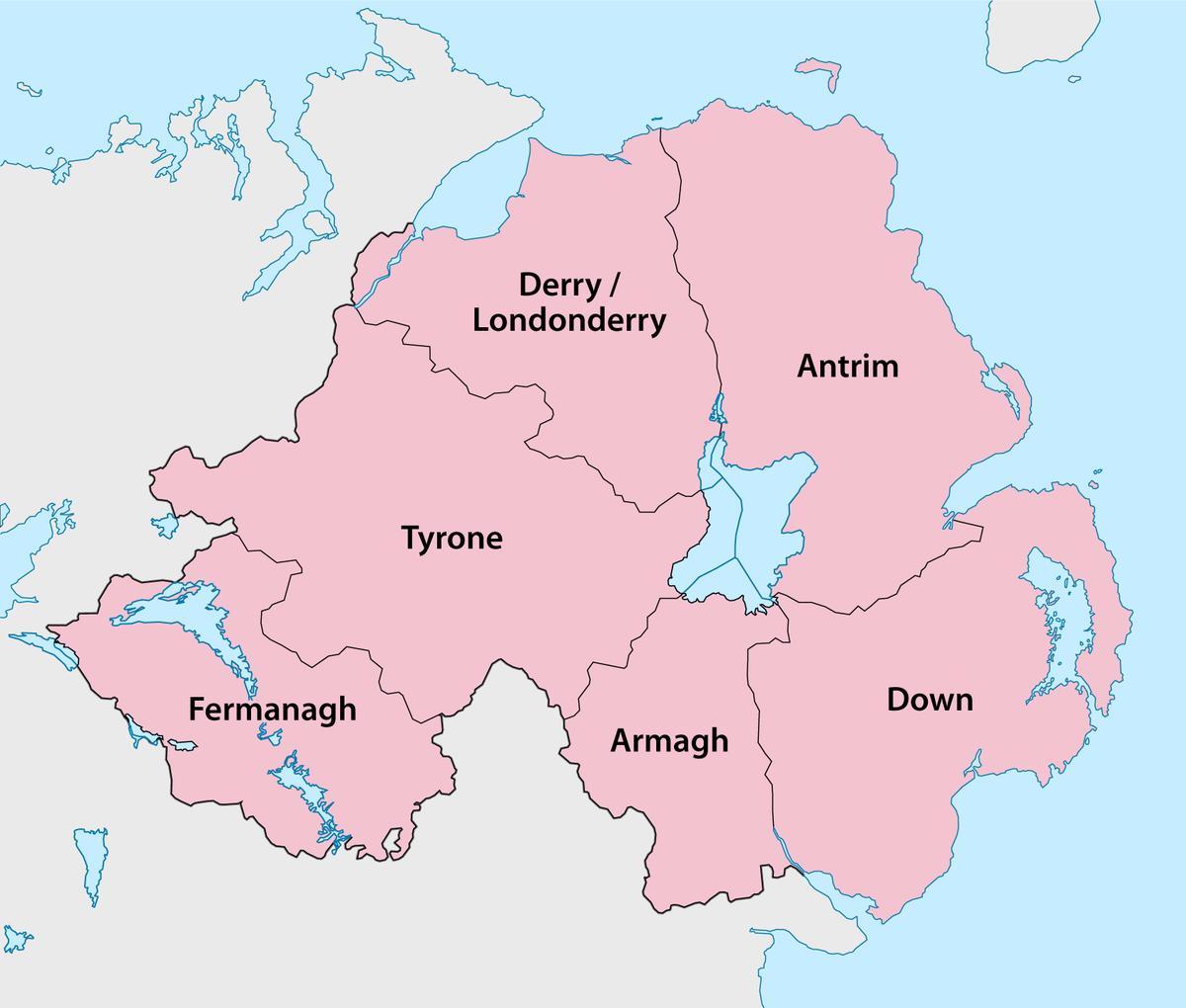 térkép észak-írország megyék, városok