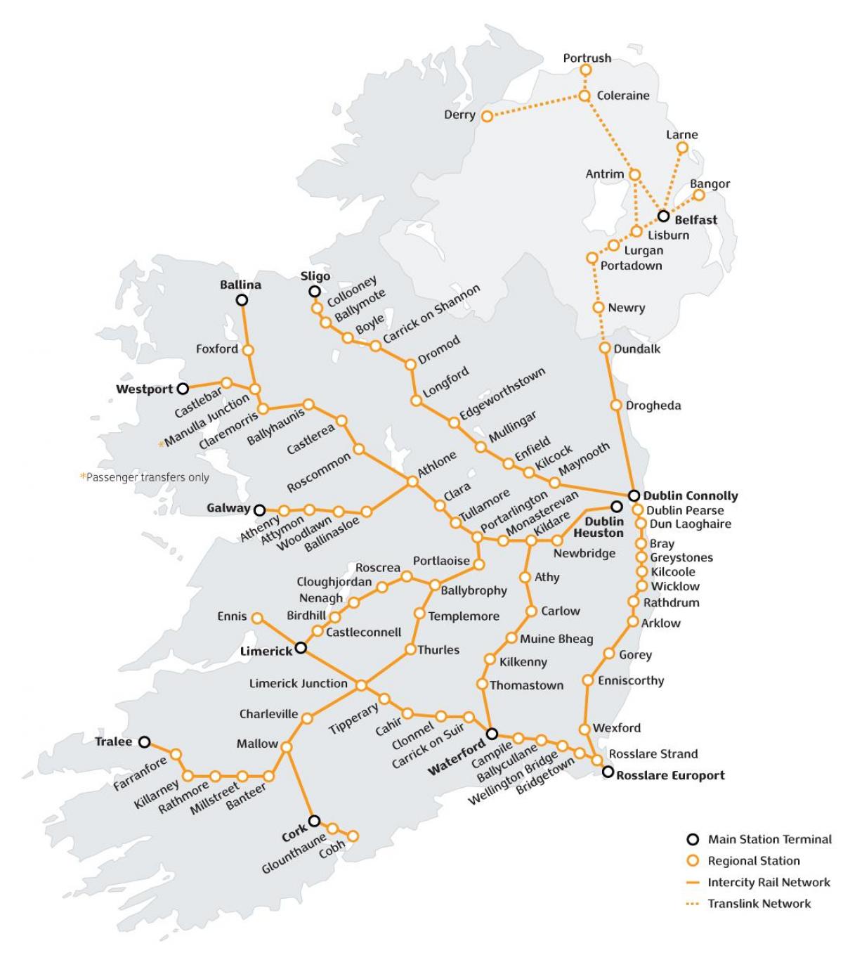 vonaton utazni, írország térkép