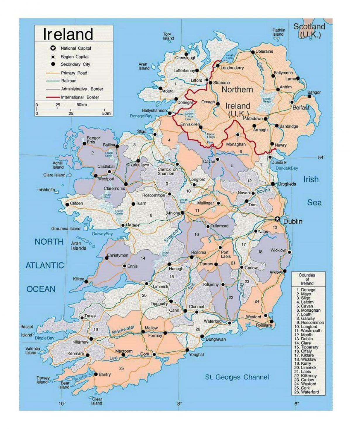 írország térkép a városok