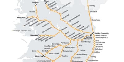 Vonaton utazni, írország térkép